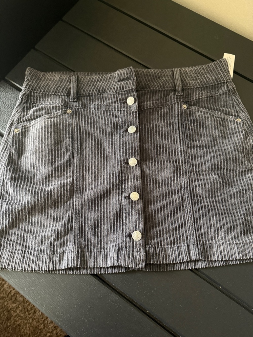 Arizona Jean Company Gray Striped Button-Front Mini Skirt